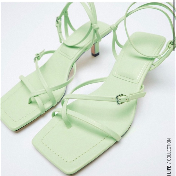 Zara strappy leather heel green 1 inch; worn once